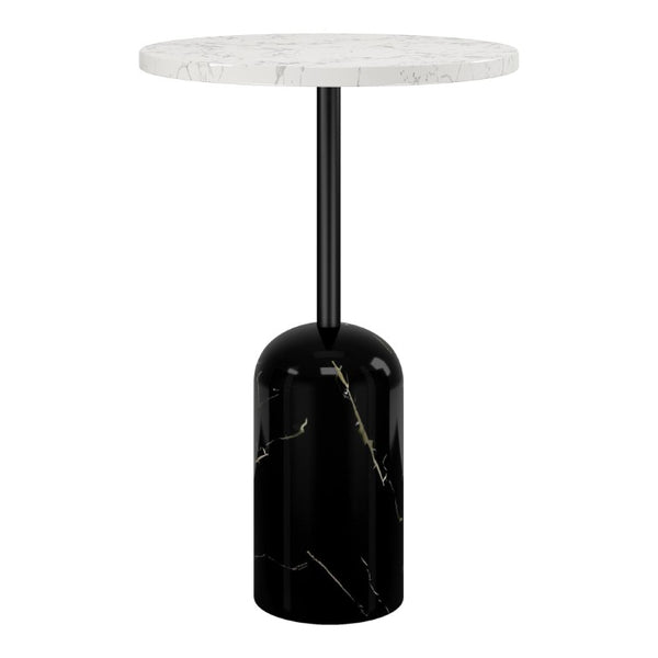 23 Inch Marble Top Round Accent Table with Steel Pedestal Base for Living Room