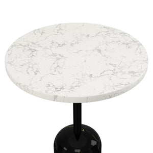23 Inch Marble Top Round Accent Table with Steel Pedestal Base for Living Room