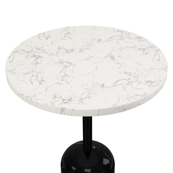 23 Inch Marble Top Round Accent Table with Steel Pedestal Base for Living Room