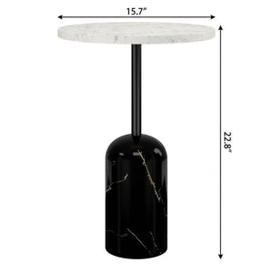 23 Inch Marble Top Round Accent Table with Steel Pedestal Base for Living Room