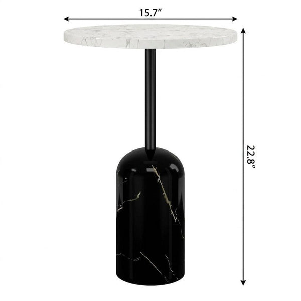 23 Inch Marble Top Round Accent Table with Steel Pedestal Base for Living Room