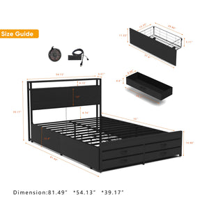 English Elm Full Size Bed Frame with 8 Drawer Storage, LED RGB Headboard, USB Charging, Sturdy Metal Platform W2129P369351