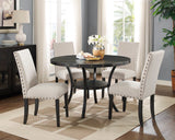 English Elm Biony Espresso Wood Dining Set With Tan Fabric Nailhead Chairs