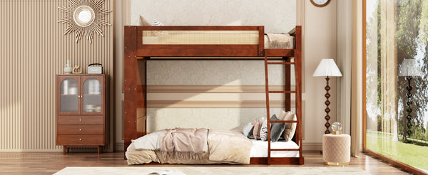 English Elm Twin Over Full Bunk Bed with Cane Guardrail Led Lighting and Built-in Bookshelf Espresso LT000351AAP