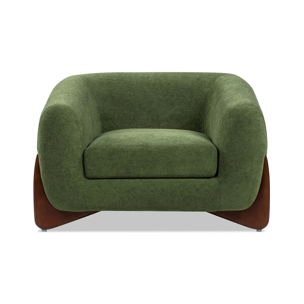 English Elm Jennifer Taylor Home - Alpine 44" Sherpa Arm Chair in Moss Green Teddy Fleece—Deep 24" Seat, Removable Cushion, Oak Legs B2719P280161