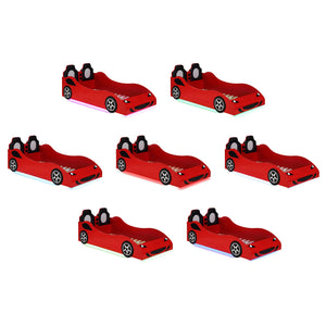 English Elm Solana Race Car Twin Bed with LED Underglow Lights, Padded Seat Headboard & Realistic Wheels - Red B062S01111