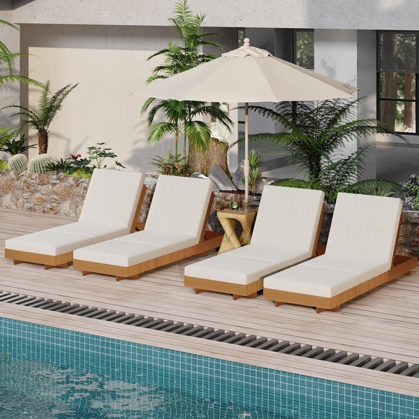 English Elm Christopher Knight Home® - Lounge Chaise Set - Stylish Acacia Wood With Cream Cushion & Adjustable Backrest For Ultimate Comfort N770P281696C_N770P208317C