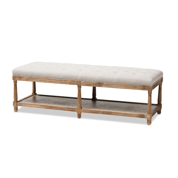 Baxton Studio Baxton Studio Celeste Weathered Oak Ottoman Bench - Elegant Beige Linen, Tufted Seating & Storage TSF-9336-Beige-Bench