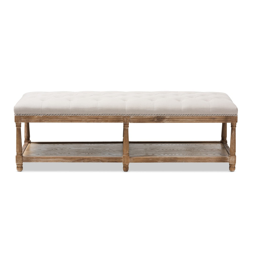 Baxton Studio Baxton Studio Celeste Weathered Oak Ottoman Bench - Elegant Beige Linen, Tufted Seating & Storage TSF-9336-Beige-Bench