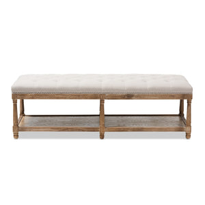 Baxton Studio Baxton Studio Celeste Weathered Oak Ottoman Bench - Elegant Beige Linen, Tufted Seating & Storage TSF-9336-Beige-Bench