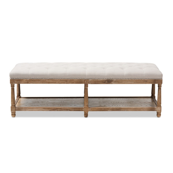 Baxton Studio Baxton Studio Celeste Weathered Oak Ottoman Bench - Elegant Beige Linen, Tufted Seating & Storage TSF-9336-Beige-Bench