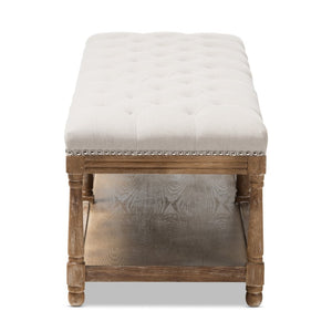 Baxton Studio Baxton Studio Celeste Weathered Oak Ottoman Bench - Elegant Beige Linen, Tufted Seating & Storage TSF-9336-Beige-Bench