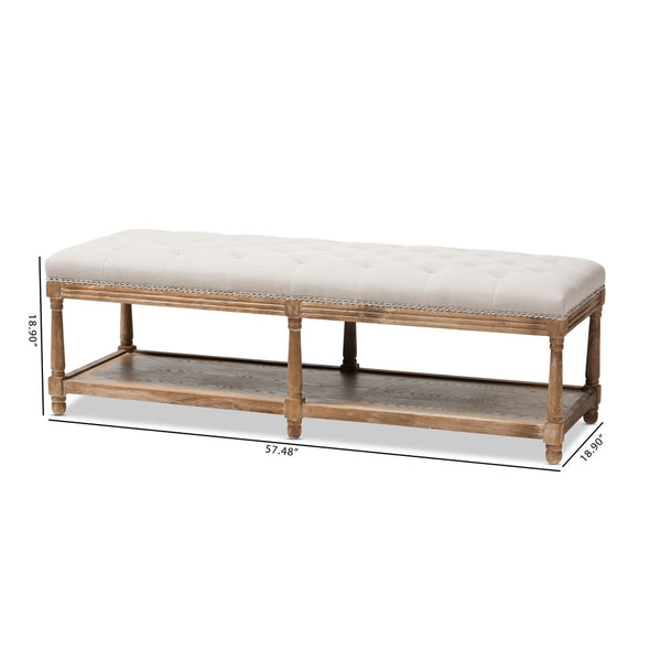 Baxton Studio Baxton Studio Celeste Weathered Oak Ottoman Bench - Elegant Beige Linen, Tufted Seating & Storage TSF-9336-Beige-Bench