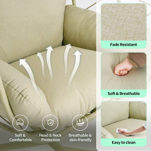 English Elm Hanging Egg Swing Chair Pe Wicker Stand Ergonomic Cradle for Patio or Bedroom T5880P497572