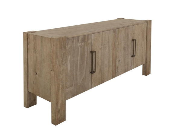 HomeRoots 70 Inch Ivory Distressed Sideboard with Four Doors for Rustic Dining Storage 760742