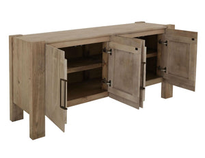 70 Inch Ivory Distressed Sideboard with Four Doors for Rustic Dining Storage
