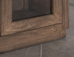 68 Inch Distressed Brown Wood Buffet with Four Glass Panel Doors for Dining Room