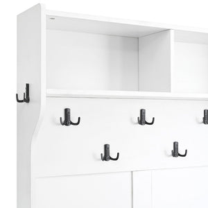 English Elm On-Trend Farmhouse 4-In-1 Hall Tree With Movable Bench, 7 Hooks, Shoe Storage & Barn Doors, White N721P205788K-GIGA