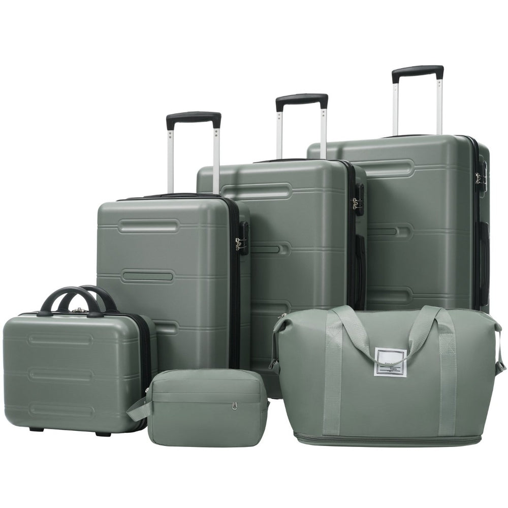 English Elm 6 Piece Hardshell Abs Travel Set with Spinner Wheels Combination Lock and Toiletry Bag Army Green N732P391465F