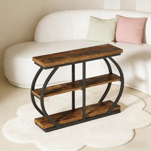 English Elm Entryway Console Table Two Tier Open Shelf Farmhouse Sofa Vintage Brown Finish T3971P460499