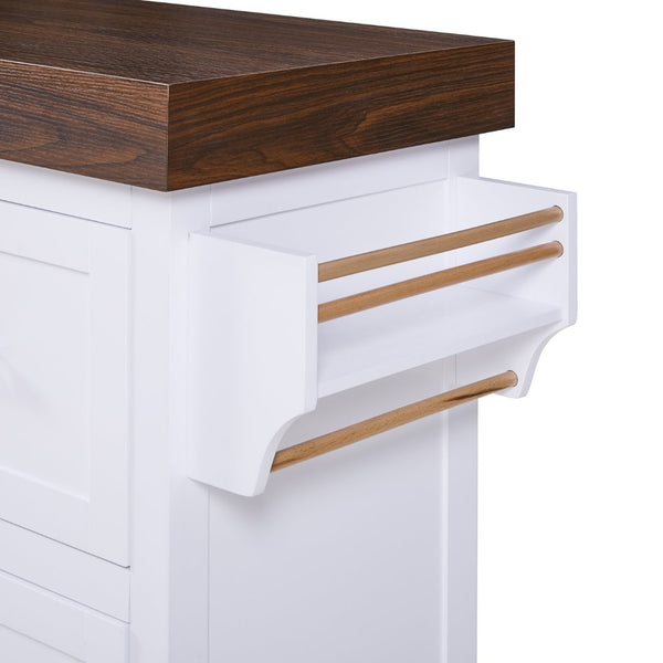 English Elm K&k Rolling Kitchen Island with Walnut Grain Countertop Drawers and Spice Rack White N707S000025W