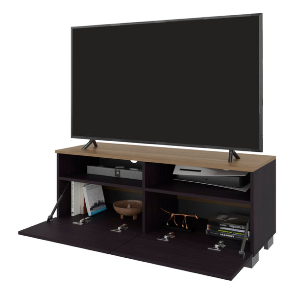 English Elm Tanner Low Profile Tv Stand with Open Shelves Two Tone Wood Finish Media Console B092P439923