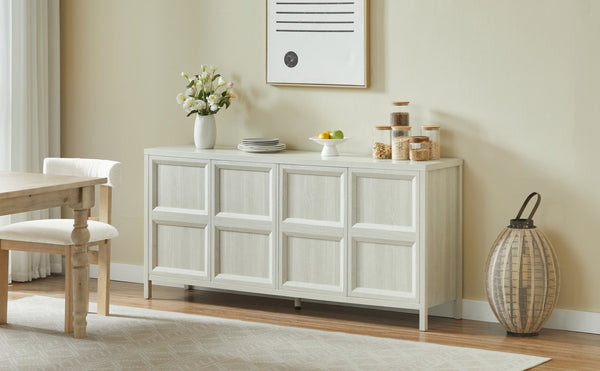 English Elm 67'' Scandinavian Oak Sideboard with Touch Latch Doors Soft Close Hinges Living Room Storage Light Gray W1820P420818