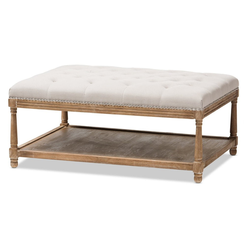 Baxton Studio Baxton Studio Carlotta French Country Coffee Table Ottoman with Weathered Oak & Beige Linen Charm Rectangular TSF-9325-Beige-Otto
