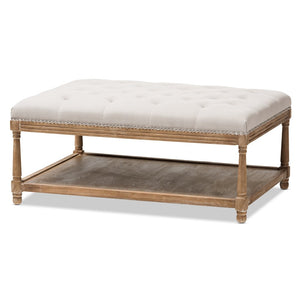Baxton Studio Baxton Studio Carlotta French Country Coffee Table Ottoman with Weathered Oak & Beige Linen Charm Rectangular TSF-9325-Beige-Otto