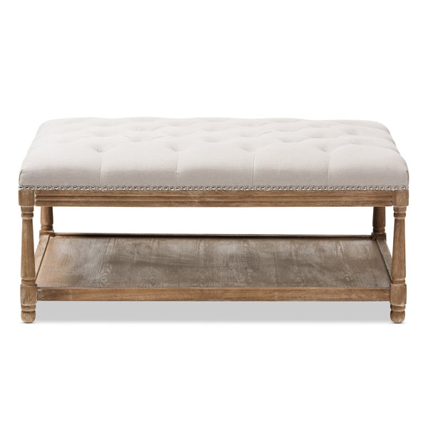 Baxton Studio Baxton Studio Carlotta French Country Coffee Table Ottoman with Weathered Oak & Beige Linen Charm Rectangular TSF-9325-Beige-Otto