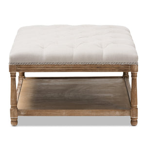 Baxton Studio Baxton Studio Carlotta French Country Coffee Table Ottoman with Weathered Oak & Beige Linen Charm Rectangular TSF-9325-Beige-Otto