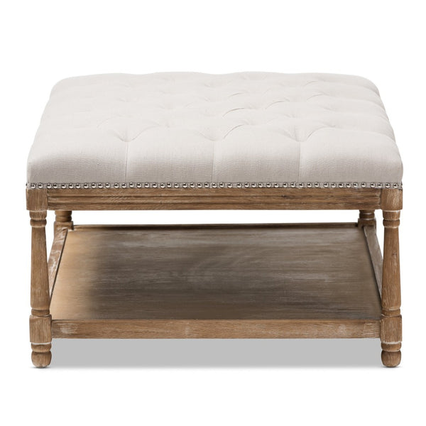 Baxton Studio Baxton Studio Carlotta French Country Coffee Table Ottoman with Weathered Oak & Beige Linen Charm Rectangular TSF-9325-Beige-Otto