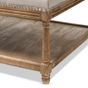 Baxton Studio Baxton Studio Carlotta French Country Coffee Table Ottoman with Weathered Oak & Beige Linen Charm Rectangular TSF-9325-Beige-Otto