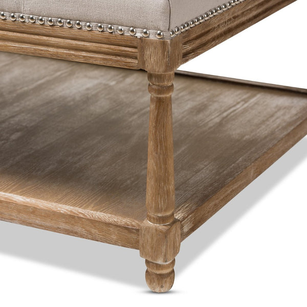 Baxton Studio Baxton Studio Carlotta French Country Coffee Table Ottoman with Weathered Oak & Beige Linen Charm Rectangular TSF-9325-Beige-Otto