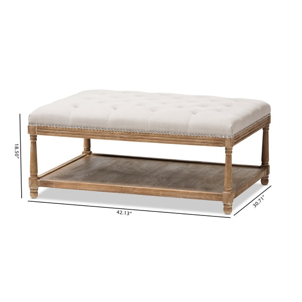 Baxton Studio Baxton Studio Carlotta French Country Coffee Table Ottoman with Weathered Oak & Beige Linen Charm Rectangular TSF-9325-Beige-Otto