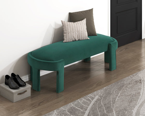 English Elm Stylish Upholstered Bench with Velvet Foam Cushion, Sturdy Plywood Frame, 300lb Capacity, Modern Entryway Seat Green 51.5 L x 11 W x 21.5 H B011P361965