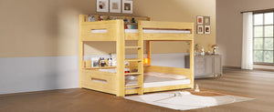 English Elm Queen Over Pine Bunk Bed with Built-in Shelves and Usb Charging Ports Wood N7090002238D