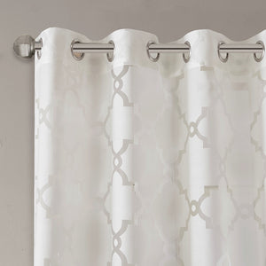 English Elm Fretwork Burnout Sheer Curtain Panel - Elegant Grommet-Top Design For Light Diffusion & Style B03598124