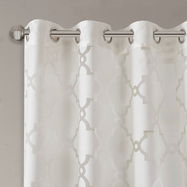 English Elm Fretwork Burnout Sheer Curtain Panel - Elegant Grommet-Top Design For Light Diffusion & Style B03598124