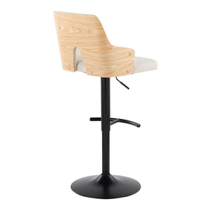 English Elm Stella Adjustable Barstool Set Of 2: Modern Cream Fabric & Natural Wood With Swivel & T Footrest B202S01004-GIGA