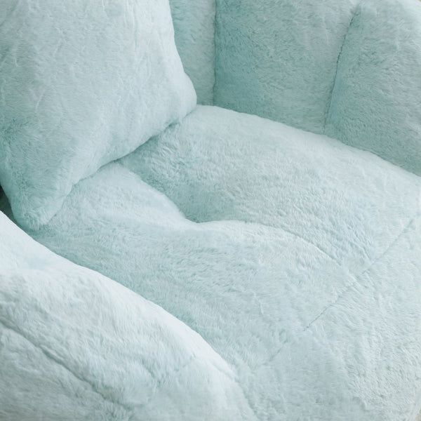 English Elm Giant Foam-Filled Bean Bag Chair with Footstool, Shell-Shaped Faux Fur Sofa for Gaming Reading уют Light Blue W2677P306795