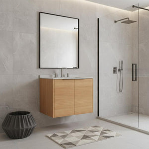 HomeRoots 24 Inch Floating Bathroom Vanity in Brown Wood Finish with Double Doors White Basin 760972