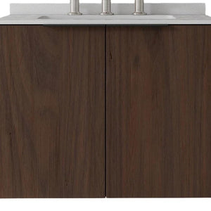 24 Inch Floating Bathroom Vanity in Brown Wood Finish with Integrated White Basin