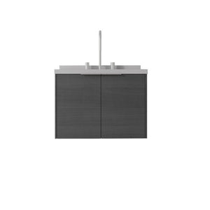 HomeRoots 24 Inch Floating Gray Wood Bathroom Vanity Cabinet with Double Doors and White Basin 760978