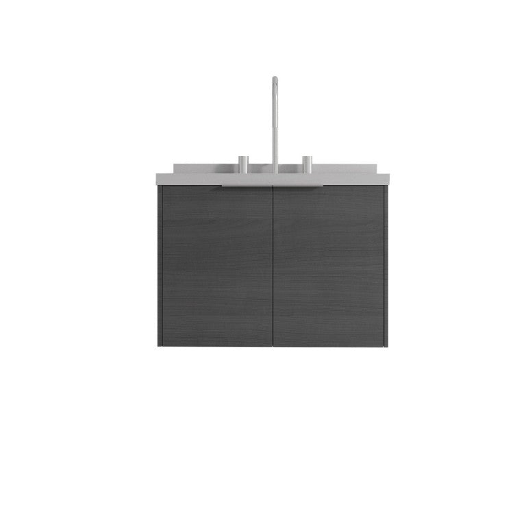 HomeRoots 24 Inch Floating Gray Wood Bathroom Vanity Cabinet with Double Doors and White Basin 760978