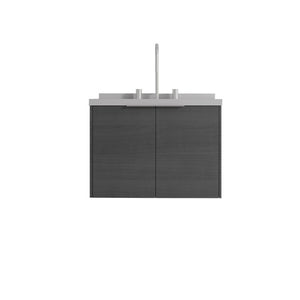 24 Inch Floating Gray Wood Bathroom Vanity Cabinet with Double Doors and White Basin