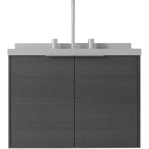 24 Inch Floating Gray Wood Bathroom Vanity Cabinet with Double Doors and White Basin