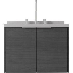 24 Inch Floating Gray Wood Bathroom Vanity Cabinet with Double Doors and White Basin