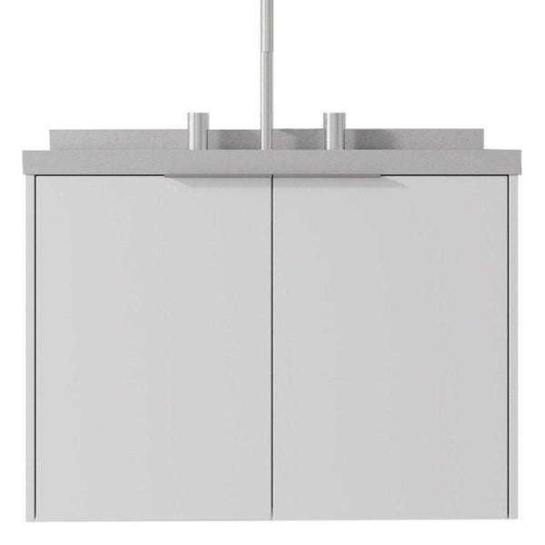 24 Inch White Floating Bathroom Vanity with Integrated Sink and Double Door Storage