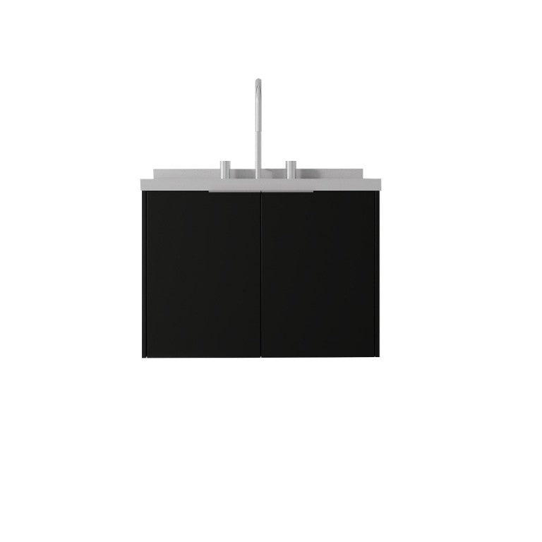 HomeRoots 24 Inch Black Wood Floating Bathroom Vanity Cabinet with Integrated White Sink Basin 760981